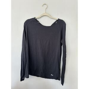 Under armour T-Shirt Womens M Medium Black Logo Workout Training Casual Open Bac